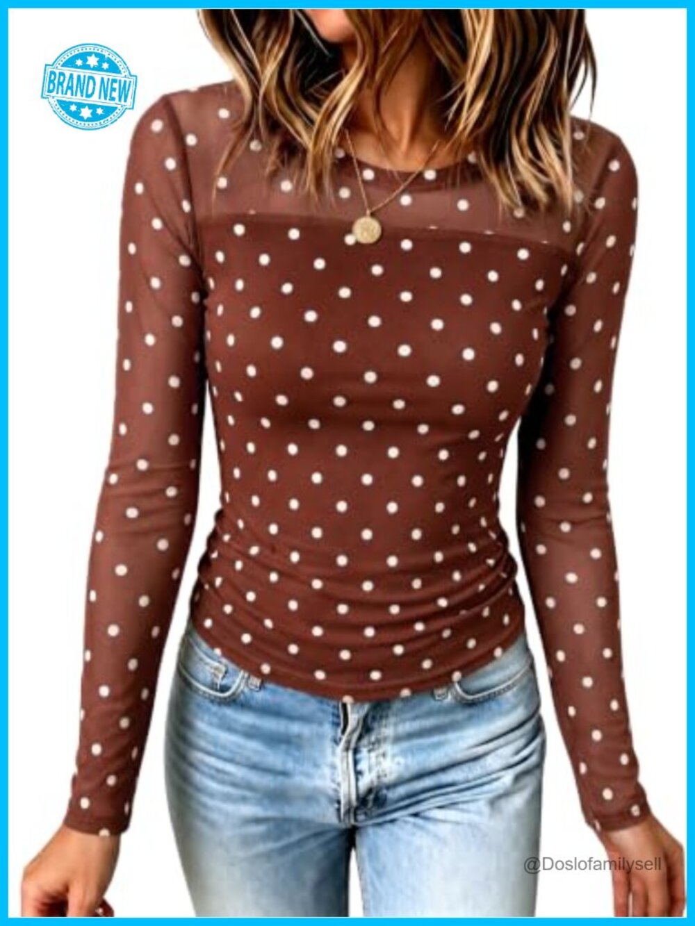 Womens Polka Dot Mesh Long Sleeve Sheer Top Y2K Going Out Shirt